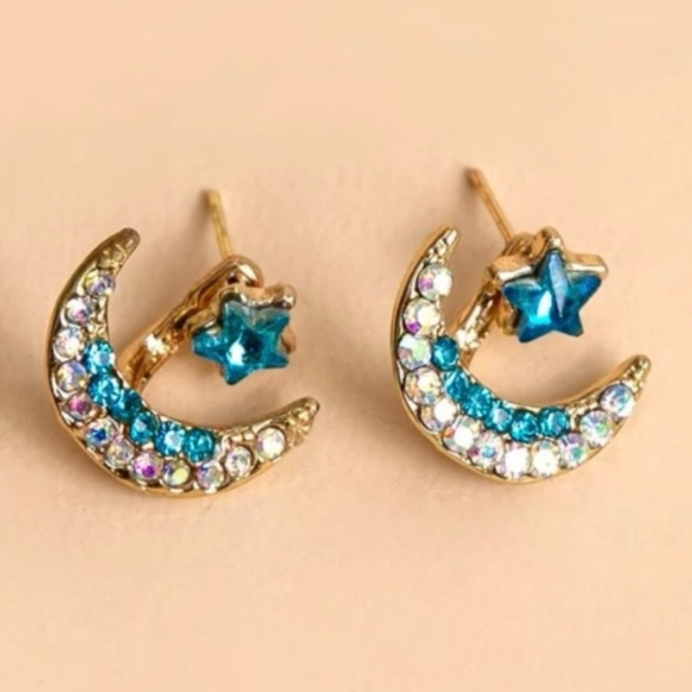Rhinestone Star and Moon Earrings